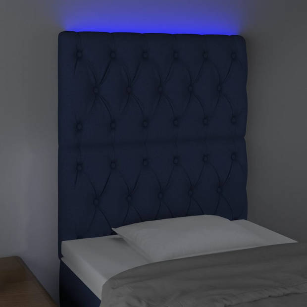 vidaXL Hoofdbord LED 80x7x118/128 cm stof blauw