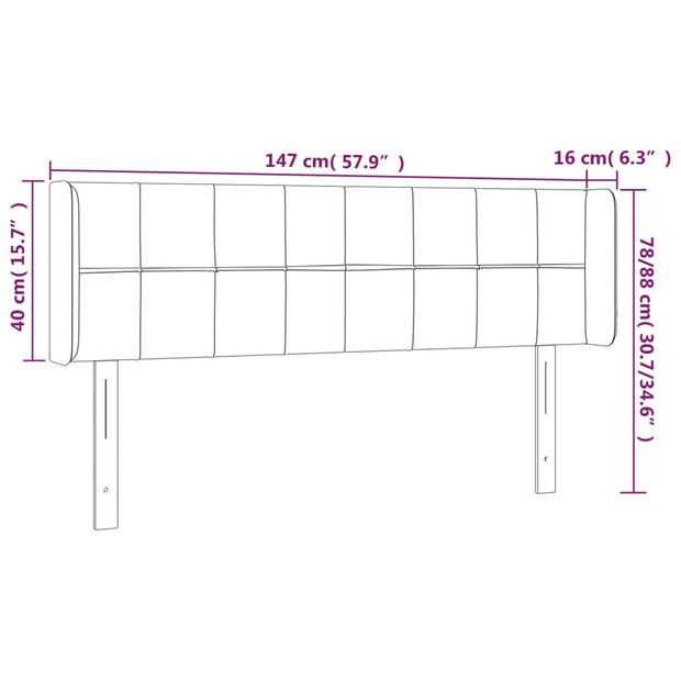 vidaXL Hoofdbord met randen 147x16x78/88 cm fluweel zwart