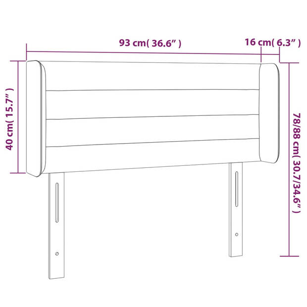 vidaXL Hoofdbord LED 93x16x78/88 cm stof donkergrijs