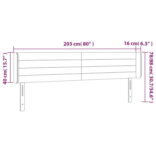 vidaXL Hoofdbord met randen 203x16x78/88 cm stof donkergrijs