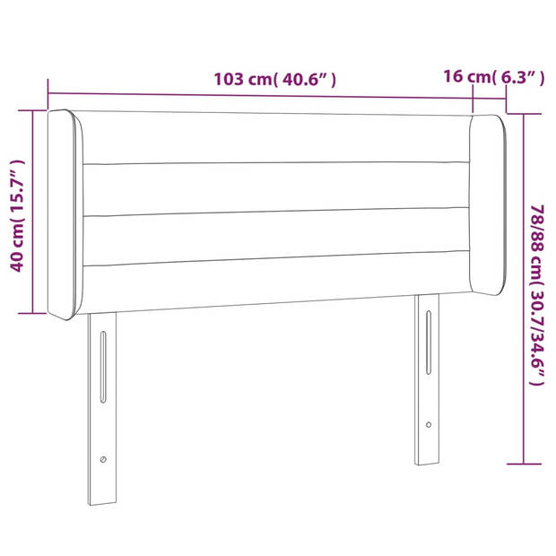 vidaXL Hoofdbord LED 103x16x78/88 cm fluweel lichtgrijs