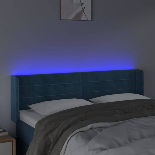 vidaXL Hoofdbord LED 147x16x78/88 cm fluweel donkerblauw