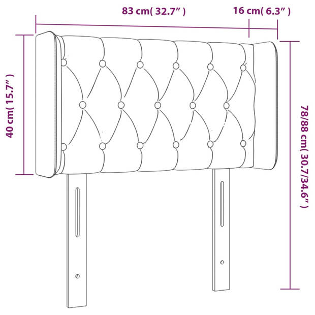 vidaXL Hoofdbord met randen 83x16x78/88 cm fluweel zwart