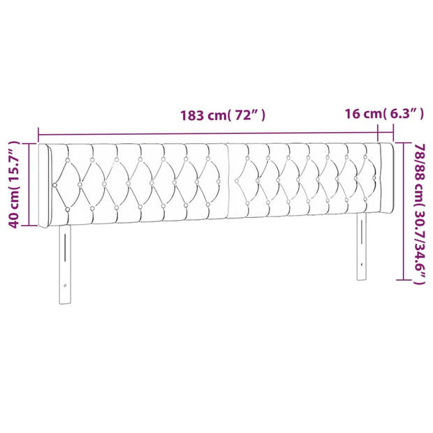 vidaXL Hoofdbord met randen 183x16x78/88 cm stof donkergrijs