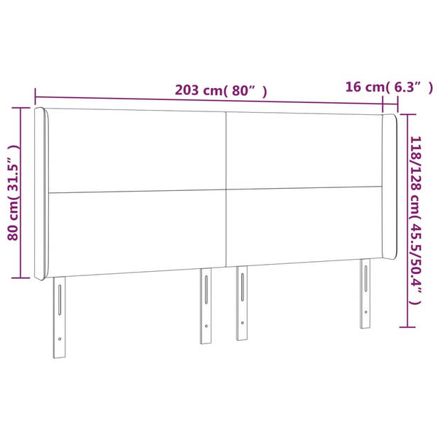 vidaXL Hoofdbord met randen 203x16x118/128 cm stof donkerbruin