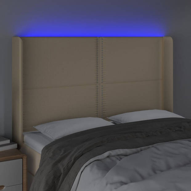 vidaXL Hoofdbord LED 147x16x118/128 cm stof crèmekleurig