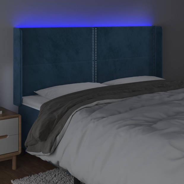 vidaXL Hoofdbord LED 163x16x118/128 cm fluweel donkerblauw
