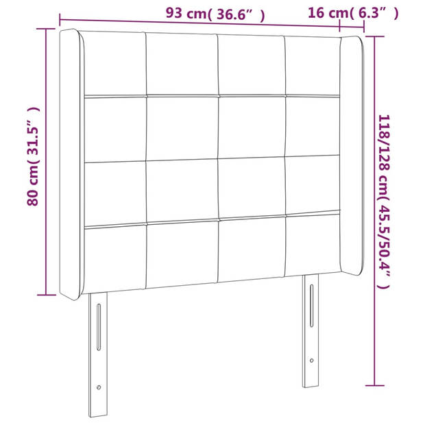 vidaXL Hoofdbord met randen 93x16x118/128 cm fluweel lichtgrijs