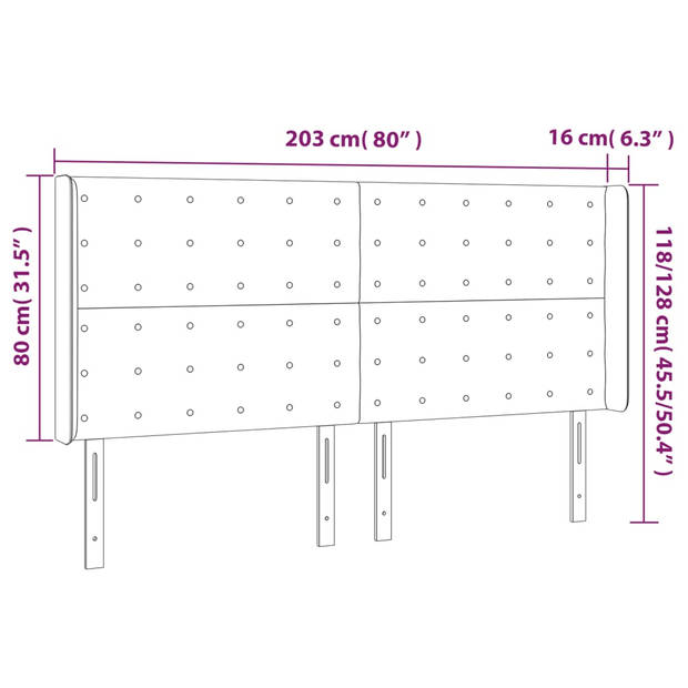 vidaXL Hoofdbord met randen 203x16x118/128 cm stof zwart