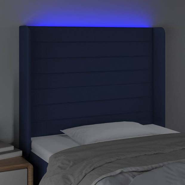 vidaXL Hoofdbord LED 83x16x118/128 cm stof blauw