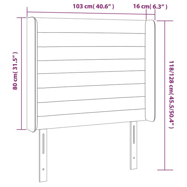 vidaXL Hoofdbord met randen 103x16x118/128 cm fluweel roze