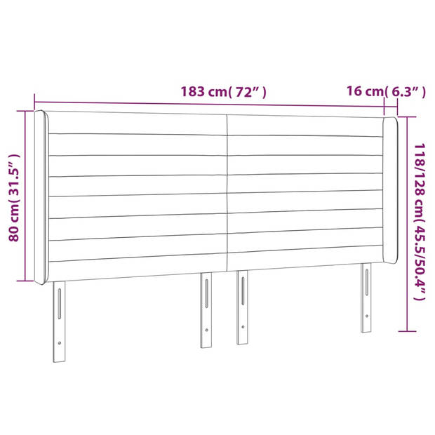 vidaXL Hoofdbord LED 183x16x118/128 cm stof crèmekleurig