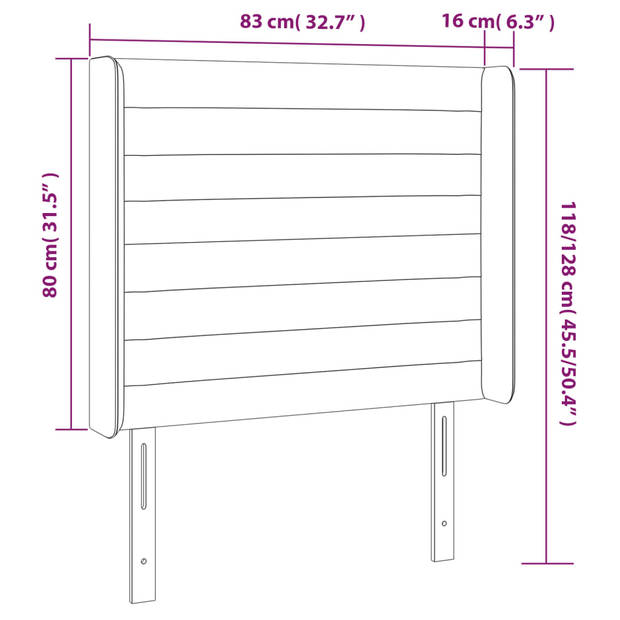 vidaXL Hoofdbord LED 83x16x118/128 cm fluweel donkergroen