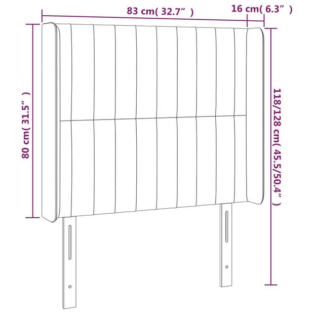 vidaXL Hoofdbord LED 83x16x118/128 cm fluweel lichtgrijs