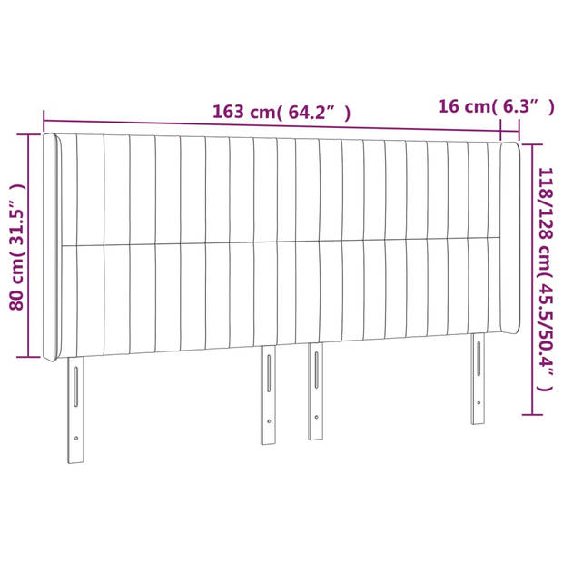 vidaXL Hoofdbord LED 163x16x118/128 cm fluweel lichtgrijs