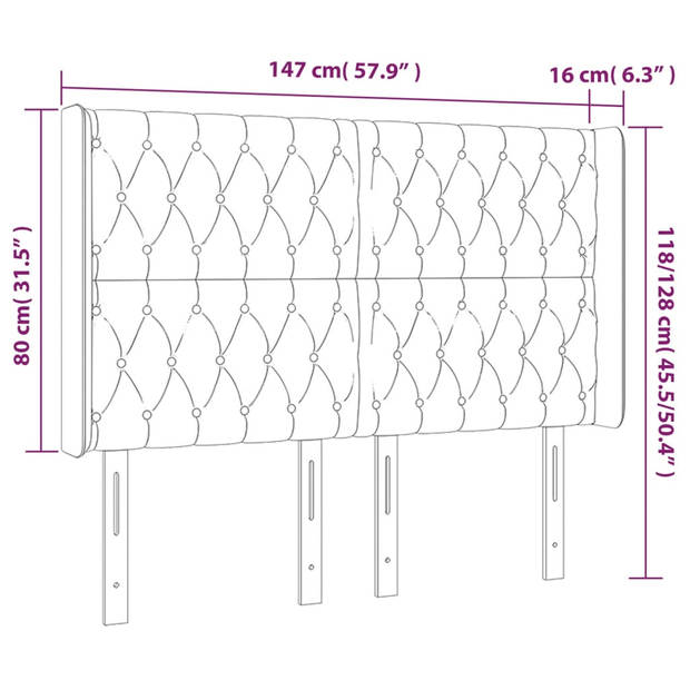 vidaXL Hoofdbord met randen 147x16x118/128 cm fluweel donkergroen