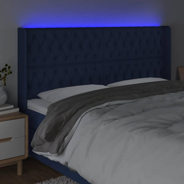 vidaXL Hoofdbord LED 183x16x118/128 cm stof blauw