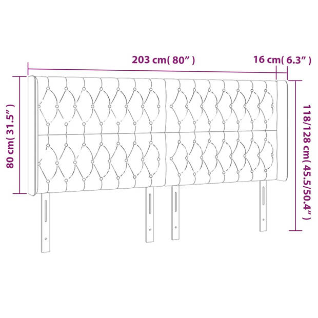 vidaXL Hoofdbord LED 203x16x118/128 cm stof crèmekleurig