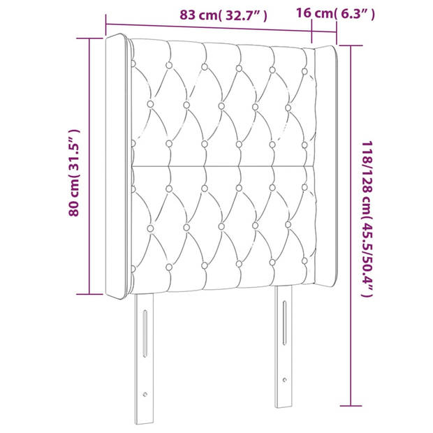 vidaXL Hoofdbord met randen 83x16x118/128 cm stof donkerbruin