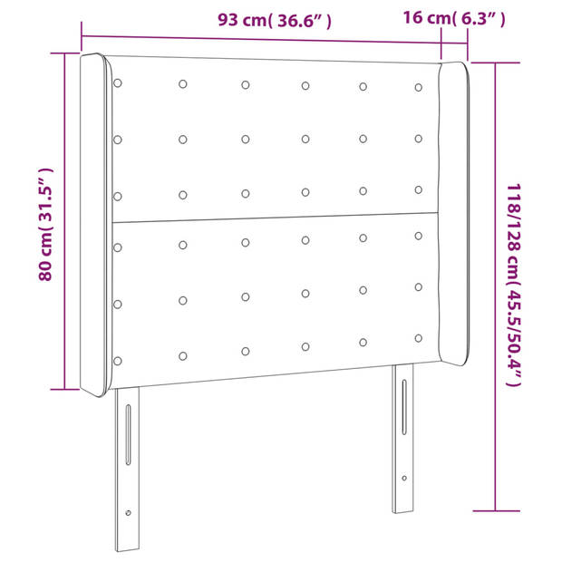 The Living Store LED-hoofdbord Zacht Fluweel Lichtgrijs 93x16x118/128 cm Verstelbaar - Comfortabele Ondersteuning -