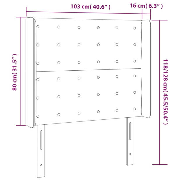 vidaXL Hoofdbord LED 103x16x118/128 cm fluweel zwart