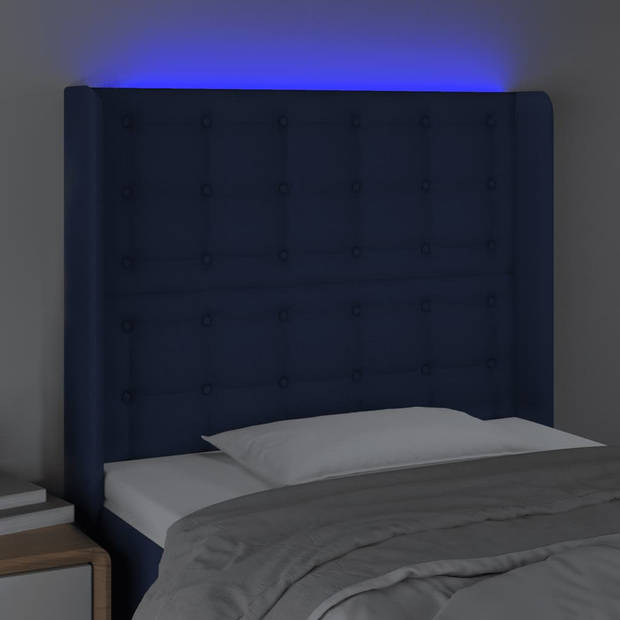 vidaXL Hoofdbord LED 83x16x118/128 cm stof blauw