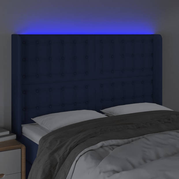 vidaXL Hoofdbord LED 147x16x118/128 cm stof blauw