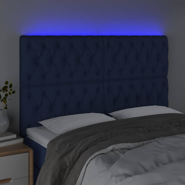 vidaXL Hoofdbord LED 144x7x118/128 cm stof blauw