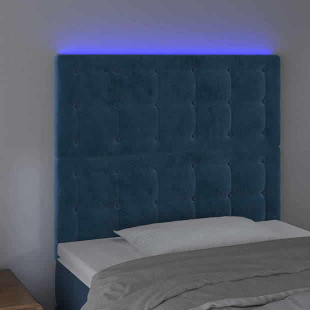 vidaXL Hoofdbord LED 100x5x118/128 cm fluweel donkerblauw