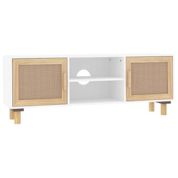 vidaXL Tv-meubel 105x30x40 cm massief grenenhout en rattan wit