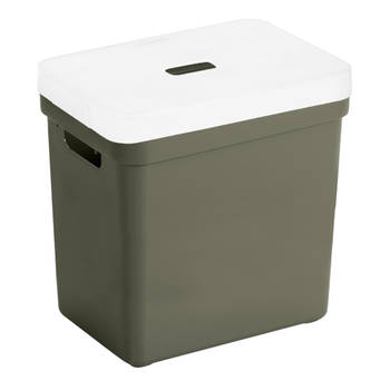 Opbergboxen/opbergmanden donkergroen van 25 liter kunststof met transparante deksel - Opbergbox