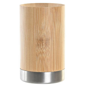 Badkamer tandenborstelhouder / drinkbeker - hout/zilver - 7 x 11 cm - Tandenborstelhouders