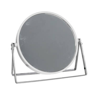Make-up spiegel 2-zijdig gebruik - vergrotend - dia 18 cm - wit/zilver - Make-up spiegeltjes