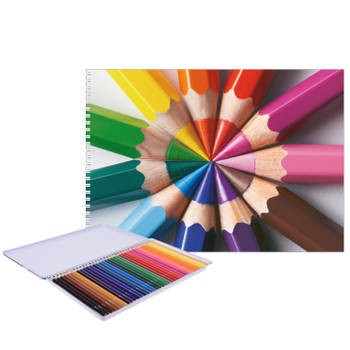 A4 multi-colors schetsboek/ tekenboek/ kleurboek/ schetsblok wit papier met 36x kleurpotloden - Schetsboeken
