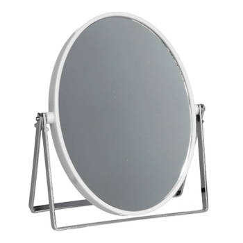 Make-up spiegel 2-zijdig gebruik - vergrotend - dia 16 cm - wit/zilver - Make-up spiegeltjes