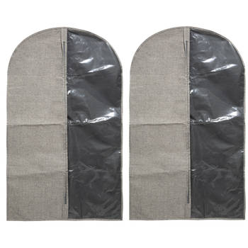 Set van 2x stuks kleding/beschermhoezen polyester/katoen grijs 100 cm inclusief kledinghangers - Kledinghoezen
