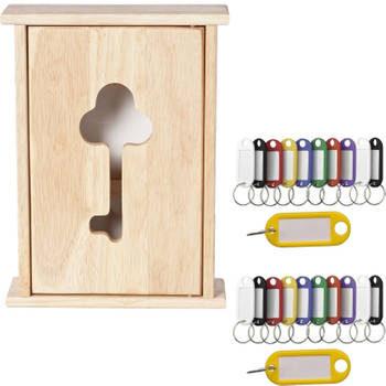 Houten sleutelkastje met 20x stuks sleutellabels - 19 x 26 cm - Sleutelkastjes