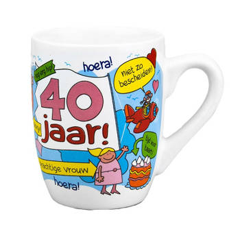 Koffiemok/theebeker 40 jaar vrouw verjaardag 300 ml - feest mokken