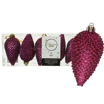 Decoris dennenappels kersthangers aubergine roze 8 cm kunststof - Kersthangers