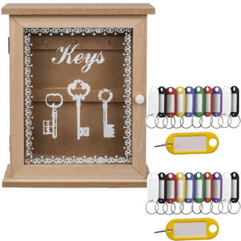 Houten sleutelkastje met 20x stuks sleutellabels - 22 x 27 cm - Sleutelkastjes