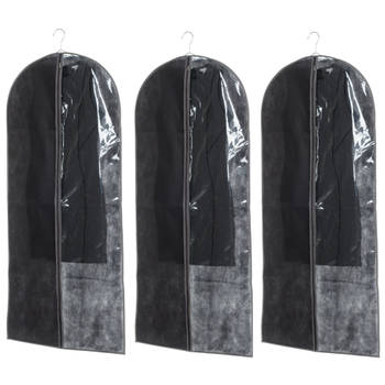 Set van 3x stuks kleding/beschermhoezen pp zwart 135 cm inclusief kledinghangers - Kledinghoezen