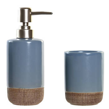 Badkamer accessoires setje drinkbeker en zeeppompje 18 cm korenblauw - Badkameraccessoireset