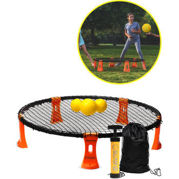 2BEHOME Roundnet set inclusief 3 ballen, ballenpomp en handige meeneemtas - Geschikt voor spikeball / roundball - Oranje
