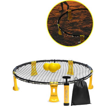 2BEHOME Roundnet set - Met LED-strip, 3 ballen, ballenpomp en meeneemtas - Geschikt voor spikeball / roundball - Geel