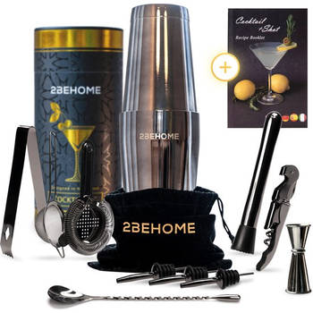 2BEHOME Luxe Cocktail Set Incl. Cocktail Shaker (750ml) & Cocktail boek met recepten - Luxe Bewaarhoes