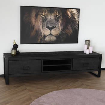 TV meubel industrieel mangohout Avelyn zwart 180cm tv kast duurzaam mango massief hout tv-meubel