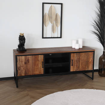 TV meubel industrieel mangohout Liv 130cm tv kast duurzaam mango massief hout tv-meubel