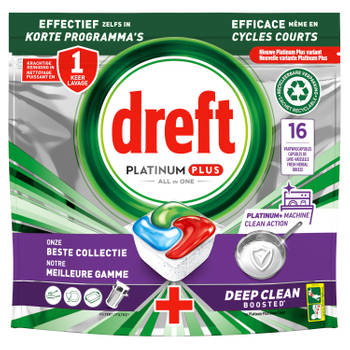 Dreft Platinum Plus All In One-vaatwastabletten Fresh Herbal Breeze, 16 Tabletten