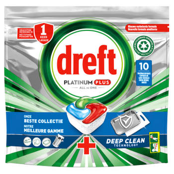 Dreft Platinum Plus All In One Vaatwastabletten Fresh Herbal Breeze, 10 Capsules