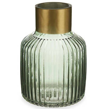 Bloemenvaas - luxe decoratie glas - groen transparant/goud - 14 x 22 cm - Vazen